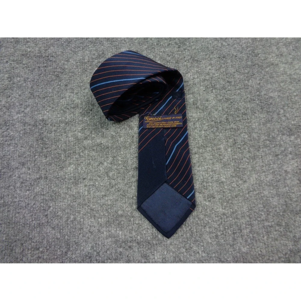 Vintage Gucci 100% Silk Designer Neck Tie Blue Repp Striped Made In Italy
